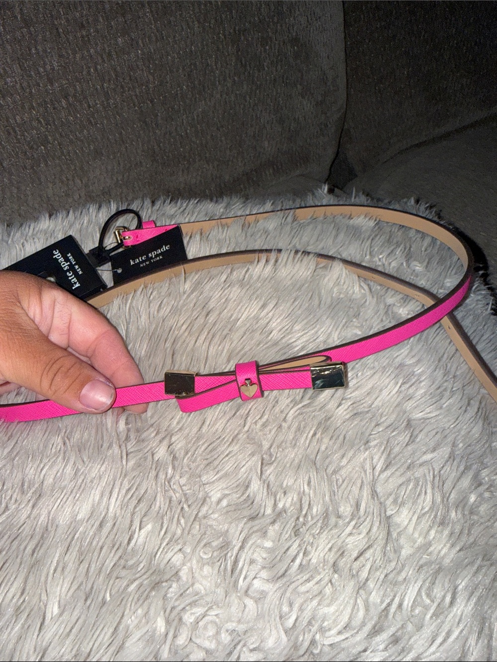 kate spade Hot Pink Slim Bow Belt with Gold Hardware